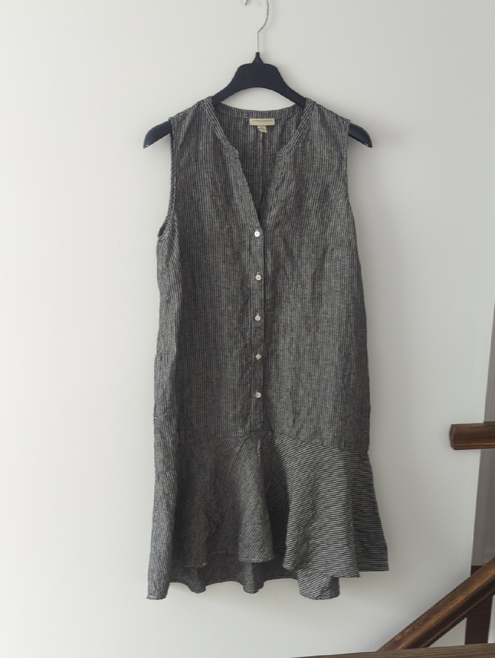 Appleseeds 100% Linen Midi Dress Size 18 Striped Gray Summer Resortwear